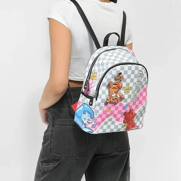 Sprayground Tokyo Bubble Grey and Pink Checkered Backpack Limited Edition - Picture 2 of 7